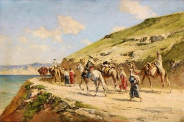 Cavaliers en un camino Victor Huguet Araber Pinturas al óleo